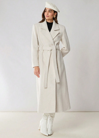 Кремовое зимнее Пальто двубортное SHEIN