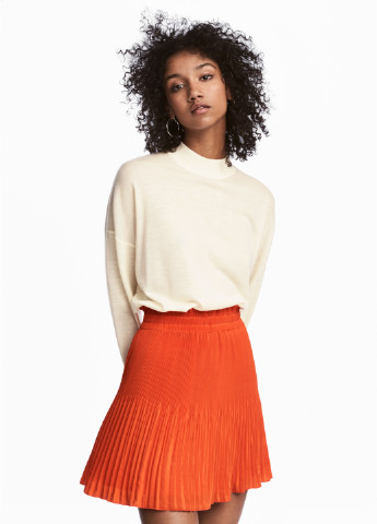 Оранжевая кэжуал однотонная юбка H&M плиссе