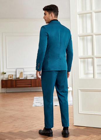 Морської хвилі демісезонний костюм (піджак, штани) брючний SHEIN