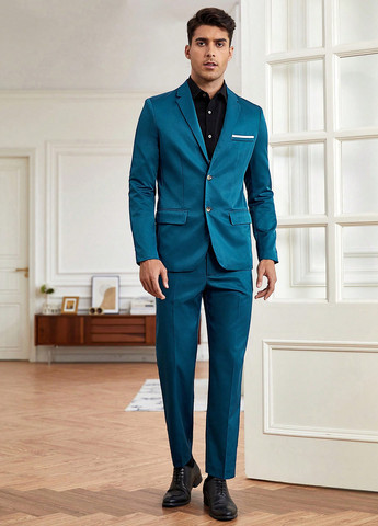 Морської хвилі демісезонний костюм (піджак, штани) брючний SHEIN