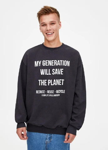 Темно-сірий світшоти Pull & Bear напис без декору (244287030)