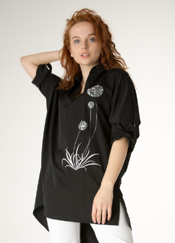 Чорна демісезонна - туніка з тіара з великою вишивкою INNOE Блуза