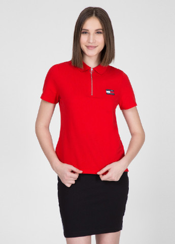 Красная женская футболка-поло Tommy Hilfiger однотонная