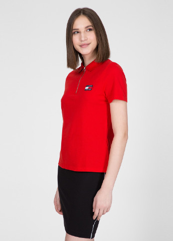 Красная женская футболка-поло Tommy Hilfiger однотонная