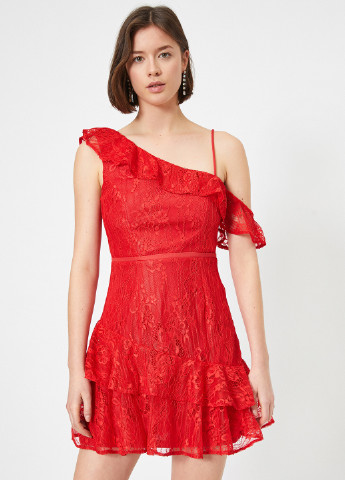 Красное коктейльное платье KOTON однотонное