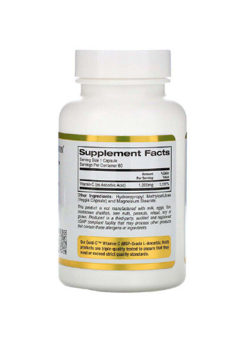 Витамин C Gold C, Vitamin C 1000 mg 60 Veg Caps California Gold Nutrition (253416254)