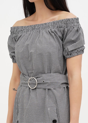 Черно-белое кэжуал платье с открытыми плечами Babylon в клетку