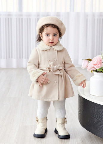 Кремове демісезонне Пальто двобортне SHEIN