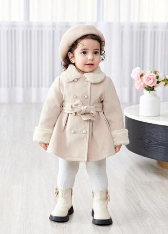 Кремове демісезонне Пальто двобортне SHEIN