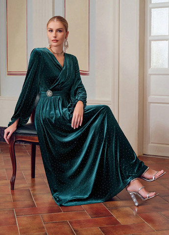 Смарагдова вечірня сукня кльош SHEIN однотонна