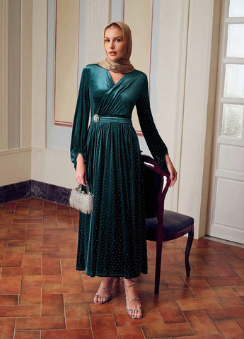 Смарагдова вечірня сукня кльош SHEIN однотонна
