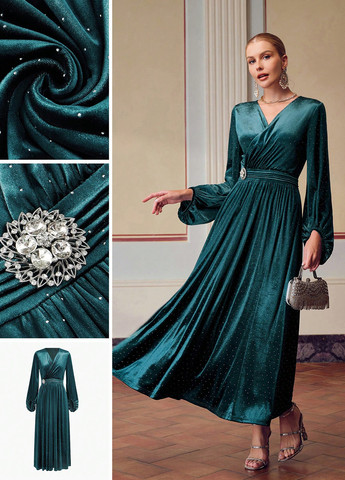 Смарагдова вечірня сукня кльош SHEIN однотонна