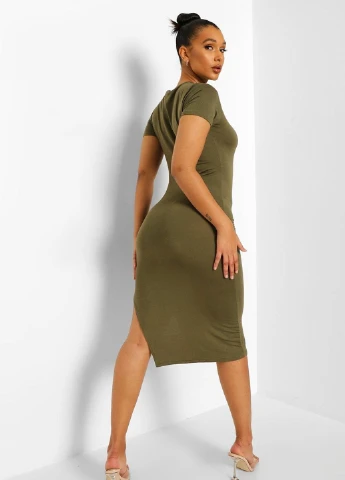 Оливковое (хаки) кэжуал платье Boohoo однотонное