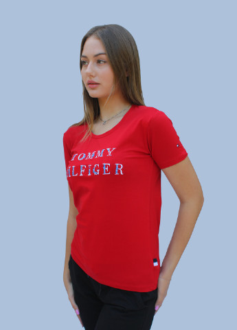 Червона літня футболка женская з коротким рукавом Tommy Hilfiger