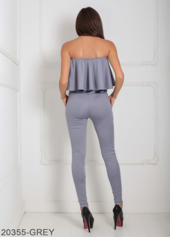 Ефектний приталений комбінезон з відкритими плечима і баскою Marie Podium однотонний сірий кежуал