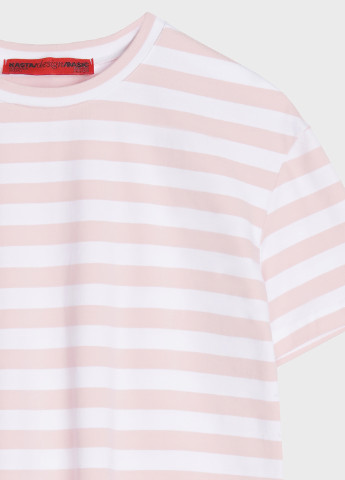 Светло-розовая летняя футболка женская укороченная в полоску KASTA design