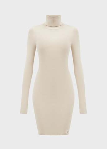 Бежевое кэжуал платье силуэтная, платье-водолазка Calvin Klein Jeans однотонное