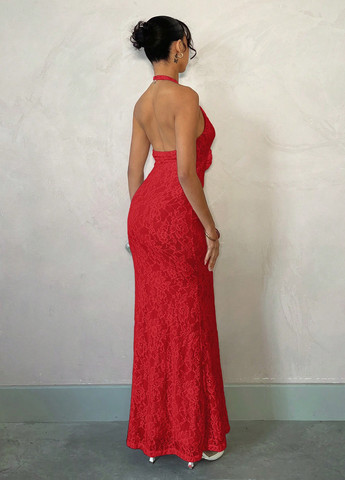 Червона вечірня сукня з відкритою спиною SHEIN однотонна