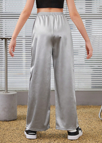 Серебряные спортивные, кэжуал демисезонные прямые брюки SHEIN