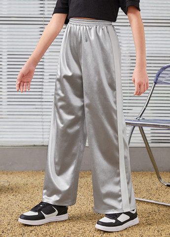 Серебряные спортивные, кэжуал демисезонные прямые брюки SHEIN