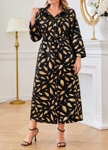 Черное кэжуал платье рубашка SHEIN с рисунком