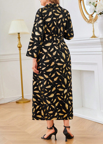 Черное кэжуал платье рубашка SHEIN с рисунком