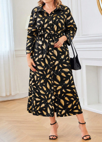 Черное кэжуал платье рубашка SHEIN с рисунком