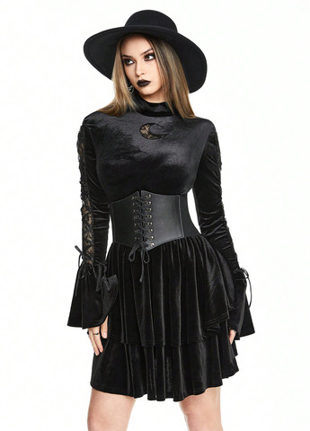 Чорна святковий, вечірня, кежуал сукня з спідницею-сонце, а-силует SHEIN однотонна