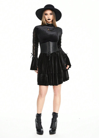 Чорна святковий, вечірня, кежуал сукня з спідницею-сонце, а-силует SHEIN однотонна