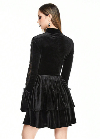 Чорна святковий, вечірня, кежуал сукня з спідницею-сонце, а-силует SHEIN однотонна