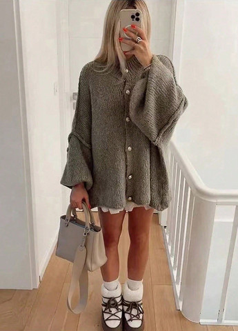 Серо-зеленый демисезонный кардиган SHEIN