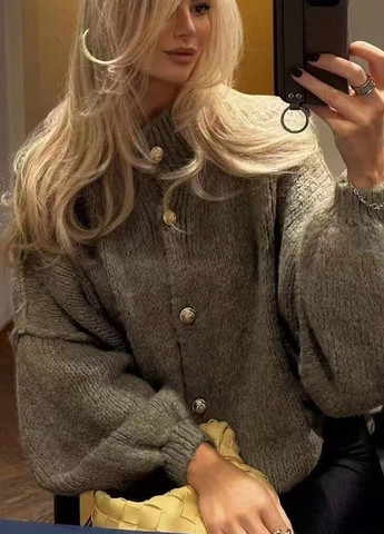 Серо-зеленый демисезонный кардиган SHEIN