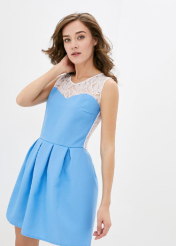 Блакитна коктейльна жіноча коктейльна міні-сукня з гіпюром дзвін Podium однотонна