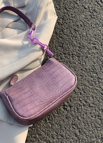 Женская классическая маленькая сумочка багет на цепочке ремешке рептилия фиолетовая сиреневая лилова NoName (251204267)