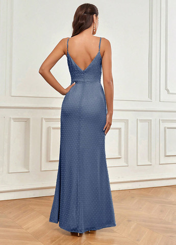 Серо-голубое праздничный, вечернее платье на запах, с открытой спиной SHEIN однотонное