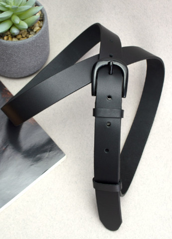 Ремень женский кожаный -2584 (110 см) черный с черной пряжкой JK классический однотонный чёрный деловой натуральная кожа