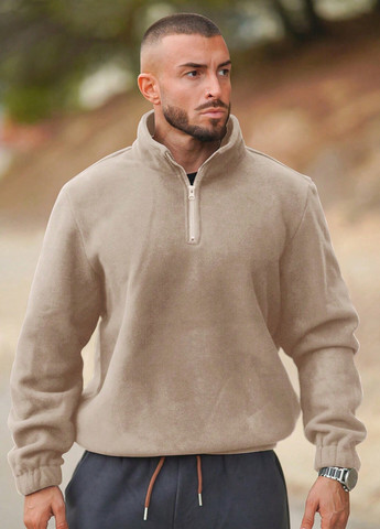 Бежевый свитшот SHEIN однотонный без декора (337991647)