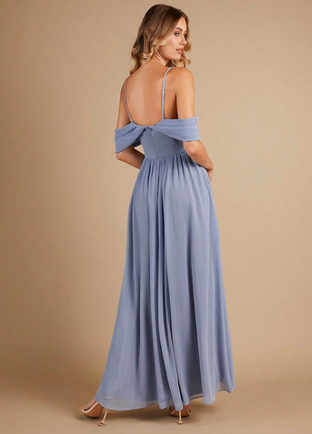 Сіро-голубий вечірня сукня з спідницею-сонце, з відкритою спиною SHEIN однотонна