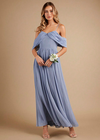 Сіро-голубий вечірня сукня з спідницею-сонце, з відкритою спиною SHEIN однотонна