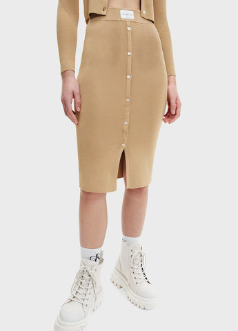 Бежевая кэжуал однотонная юбка Calvin Klein Jeans карандаш