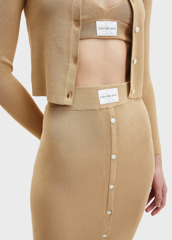 Бежевая кэжуал однотонная юбка Calvin Klein Jeans карандаш