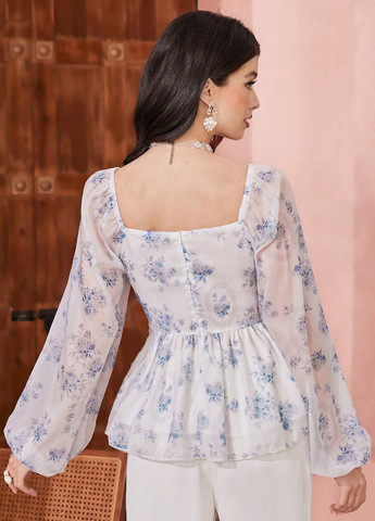 Біла блуза з баскою SHEIN