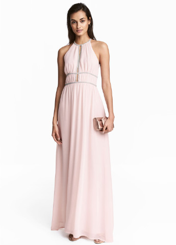 Светло-розовое вечернее платье клеш, с открытой спиной H&M однотонное