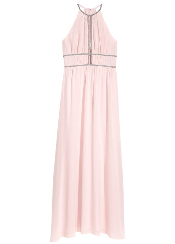 Светло-розовое вечернее платье клеш, с открытой спиной H&M однотонное