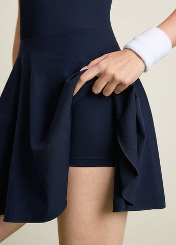 Темно-синее спортивное платье с открытой спиной, клеш SHEIN однотонное