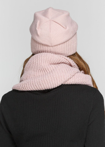 Теплий зимовий комплект (шапка, шарф-снуд) на флісовій підкладці 660406 DeMari 77 Ненси шапка + шарф однотонні пудрові кежуали вовна