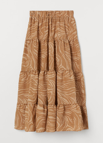 Бежевая кэжуал с абстрактным узором юбка H&M а-силуэта (трапеция)