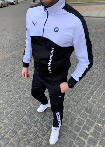 Черно-белый демисезонный мужской спортивный костюм puma копия No Brand