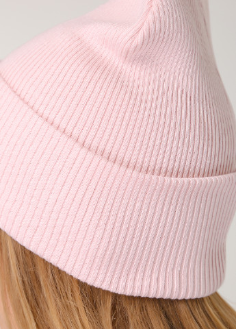 Якісна бавовняна осіння жіноча шапка без підкладки 370048 Merlini Тандем біні однотонна світло-рожева кежуал бавовна