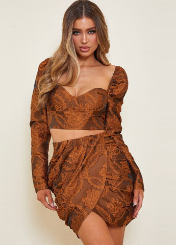 Серо-коричневая кэжуал с рисунком юбка PrettyLittleThing